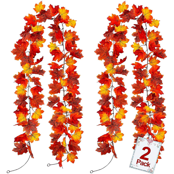 2 pakke efterår Thanksgiving dekorationer Maple Leaf Fall Garland, i alt 11,5 ft kunstig hængende Vi