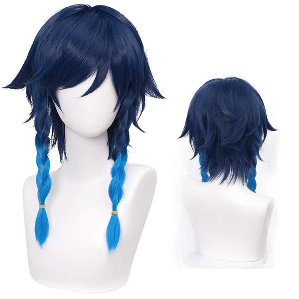 Genshin Impact Game Venti Cosplay pitkä sininen gradienttiperuukit naisten juhlat synteettiset hiukset koko pään peruukit Halloween