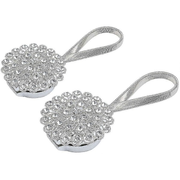 2-pack Magnetiska Gardinband, Glittrande Kristallblomma Gardinband