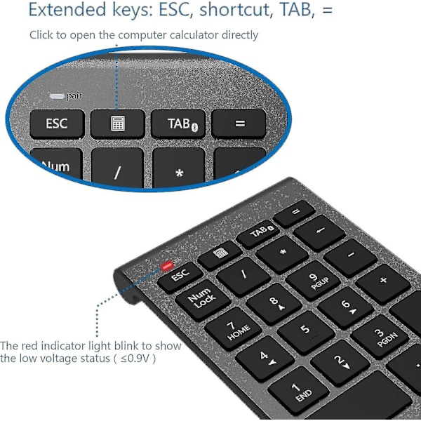 Bluetooth numerisk tastatur, bærbar trådløs Bluetooth 22 taster nummerblok tastatur med flere genveje - Excellence