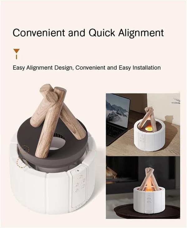 Flammefukter og Aroma Diffuser | Ultra Eterisk Olje Diffuser med Simulert Bålbluss Flammeeffekt Lys for Soverom, Hjem, Kontor White
