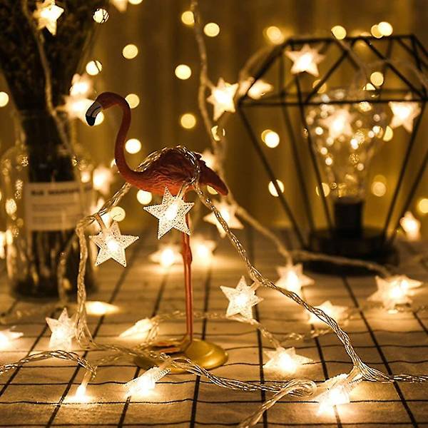 Led-tähtivalot, paristokäyttöiset, 6 m, 40 lediä, tähdet, lämmin valkoinen, kaukosäätimellä, 8 tilaa, vedenpitävät ulko- ja sisätiloihin, jouluvalot