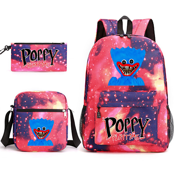 Cartoon three piece student backpack canvas breathable