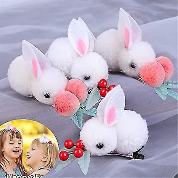 4 stk Bunny Baby Hårclips, Halloween Plys Bunny Hestehale Hårbånd, Sødt udstoppet kanin hårnåle hår Ba
