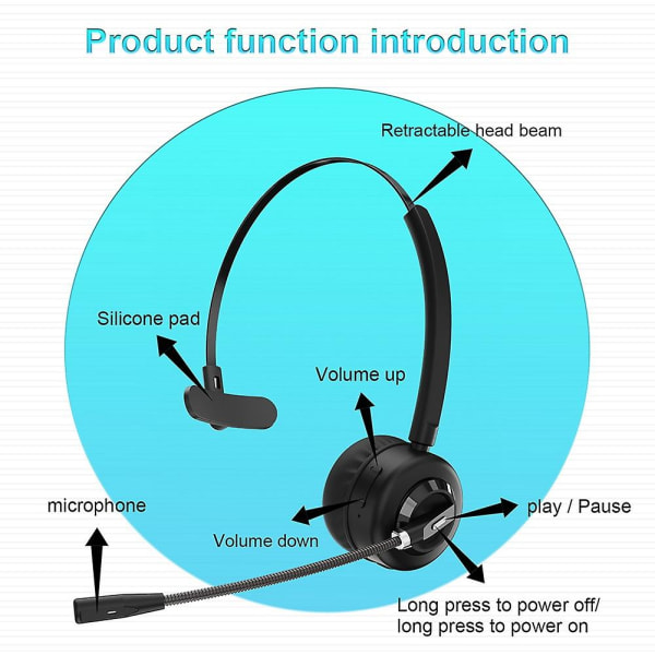 Call Centerin Bluetooth kuulokkeet mikrofonilla A8 langattomat kuulokkeet, melua vaimentavat kuulokkeet PC-tietokoneeseen