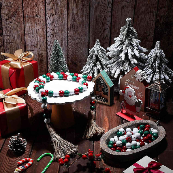165 stk juletræperler til håndværk Bondegård Naturlige træperler Boho perler runde perler til jul
