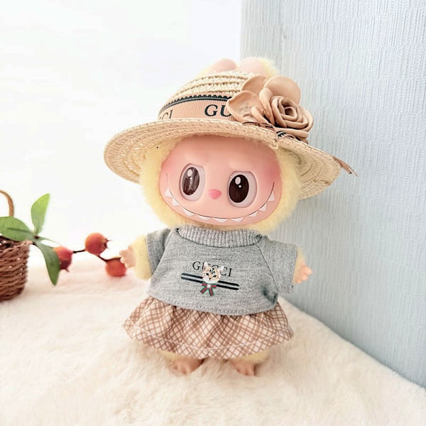 Katt T tredelat set, (endast kläder) 17cm macaron Labubu Time to chill dockkläder