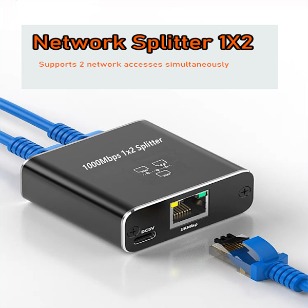 Gigabit-nettverk med 1/2 Ethernet-porter, RJ45 Ethernet-kabel, bredbåndsnettverksruting, 1/2 splitter-adapter