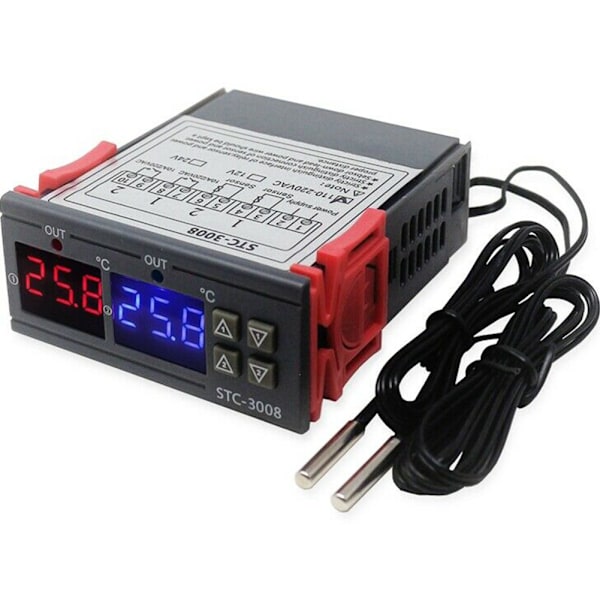 STC-3008 Dator Digital Display Intelligent Dubbel Kontroll Elektronisk Termostat Justerbar Termostatbrytare