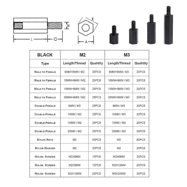 320 st M3 Hane Hona Hex Nylon Distans Standoff Skruv Gängad Pelare PCB Moderkort Standoff