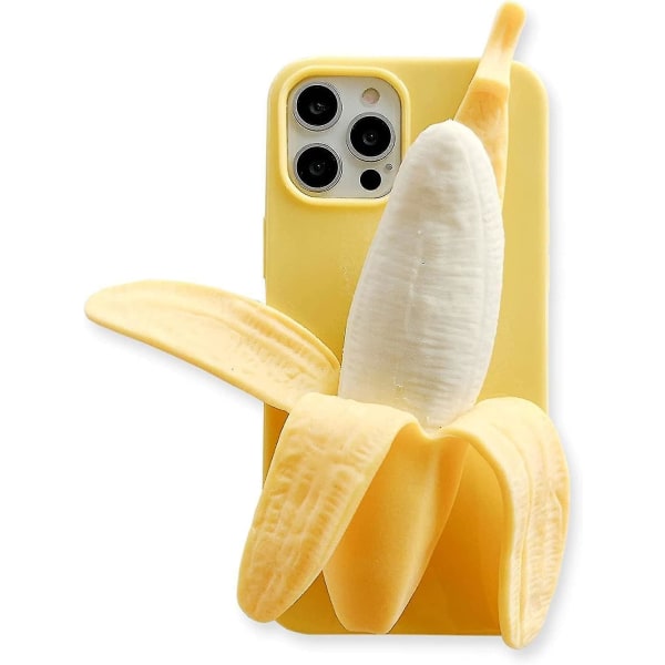 Kreativ moro Nyhet Fasjonabel Klembar 3d gul bananleketøy Dekorativ telefonveske for menn kvinner