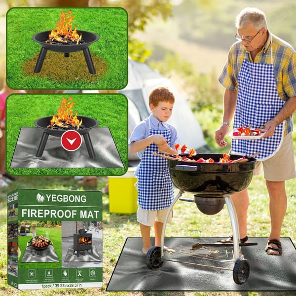 1-Pack Silver Eldfast Matta, Högtemperatur Skyddande Picknickmatta för Utomhusbruk, Camping BBQ-Matta och Eldspismatta