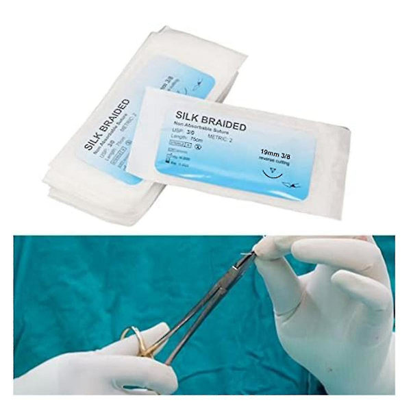 12-pack Siden Suture Kit (Med Böjd Nål) - Klinisk Träning för Sår Suturering