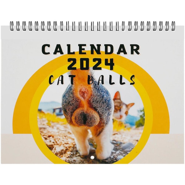 Funny Cat Balls Calendar 2024 12 Month Cat Butthole Väggkalender Hemmakontor Konstdekoration Gag White Elephan