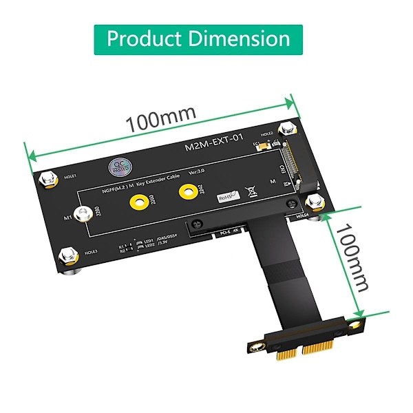 För M.2 NGFF NVME M-Key SSD till PCI-E 1X Förlängningskabel med Magnetisk Pad Stöd 2230/2242/2260/22
