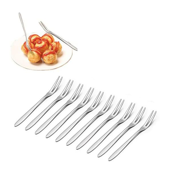 10 stk. kagegafler og cocktail dessertgaffel sæt i rustfrit stål til stilfuld servering af desserter