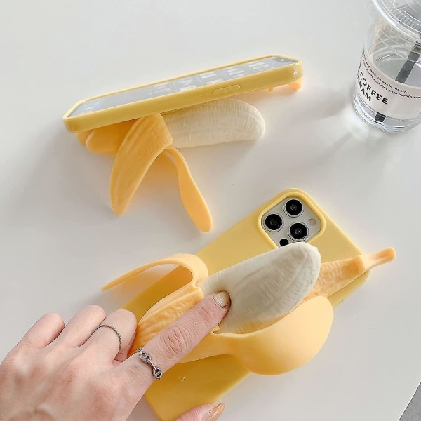 Kreativt roligt nyhet Fashionabla klämbara 3d gul bananleksak Dekorativt phone case för män kvinnor