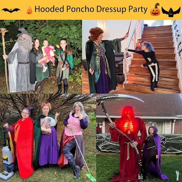 Unisex hettekappe for voksne, langt Halloween-kostyme, blå