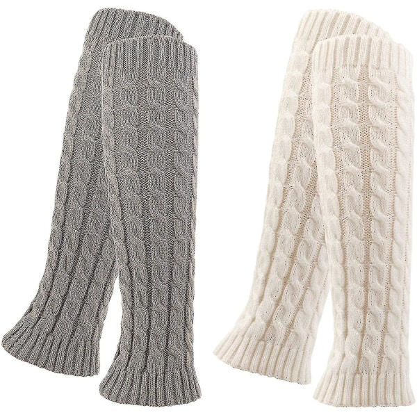 2 par leggings til kvinder, benvarmere (2 stk, hvid, grå)