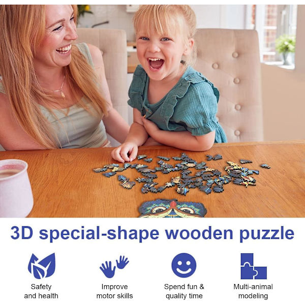 OSDUE 100 PCS Uggla Träpussel 100, Unika Djurformade Pusselbitar 100, 3D Färgglatt Uggla Pussel, Trä