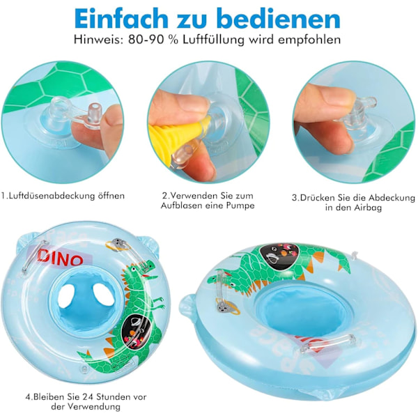 Babysimring, Blå Dinosaurie Uppblåsbar Simring Barns Simtränare Lämplig för Barn 12 Månader till 6 År