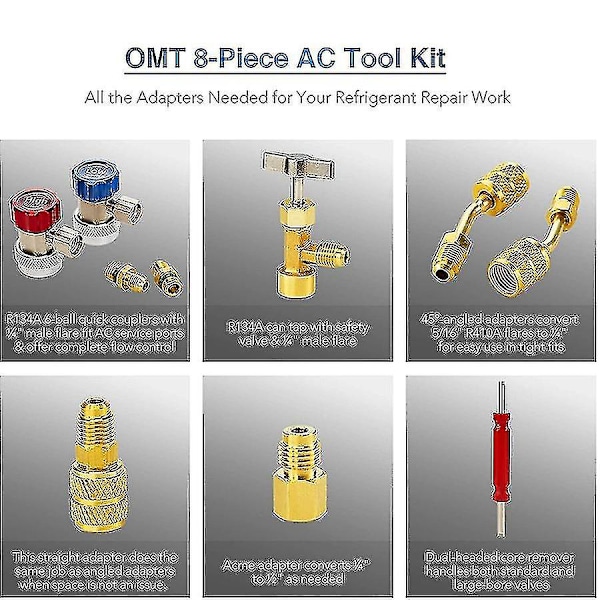 Ac Adapter Tool Kit,r134a Can Tap,r134a Hurtigkoblinger, R410 Adaptere