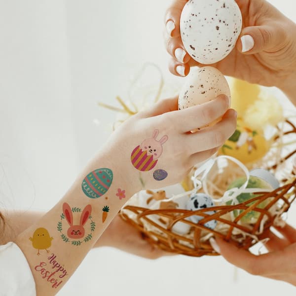 Vattentäta tillfälliga tatueringar för barn, påskäggsdesigner QL-10pcs