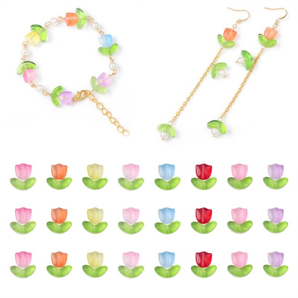 Gele Pink Gradient Glas Tulipan Petal Perlemateriale DIY Håndlavet Armbånd Ørestikker Smykker Tilbehør Hårspænde