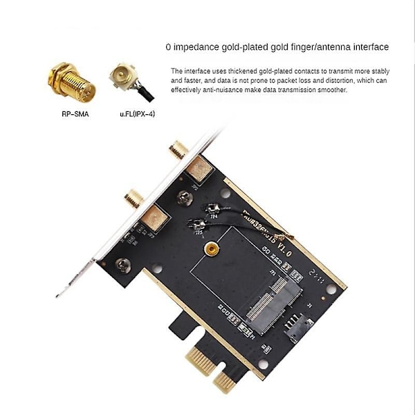 M.2 till PCIE Wifi trådlös adapterkonverter NGFF M.2 WiFi Bluetooth-kort med 2X antenn för AX210