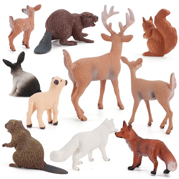 10-pak Skovdyrfigurer Små Dyrefigurer Egern Hjorte Kanin Familie Figurer Mini Ornamenter