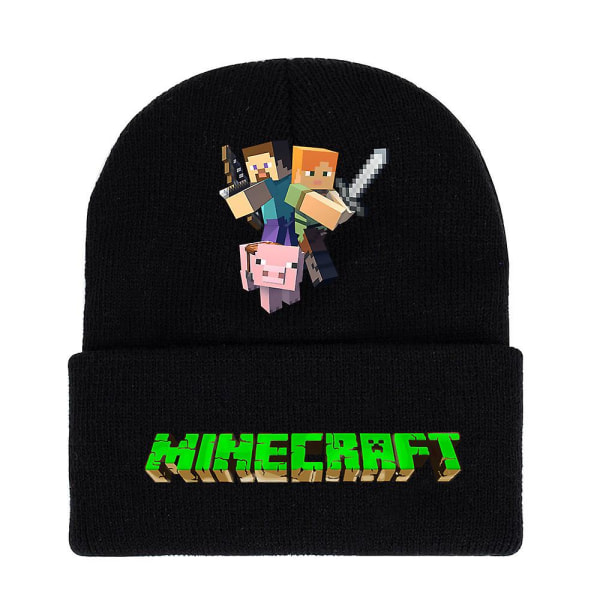 Minecraft Spelutskrift Vinterstickad mössa Barn Pojkar Flickor Trendig Klassisk Varm Roll Up Cap Present