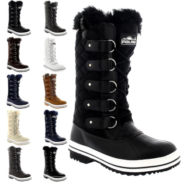 Naisten tikatut sadenauhanauhat turkisvuoratut lämpimät kengät ankka talvi lumisaappaat Uk 3-10