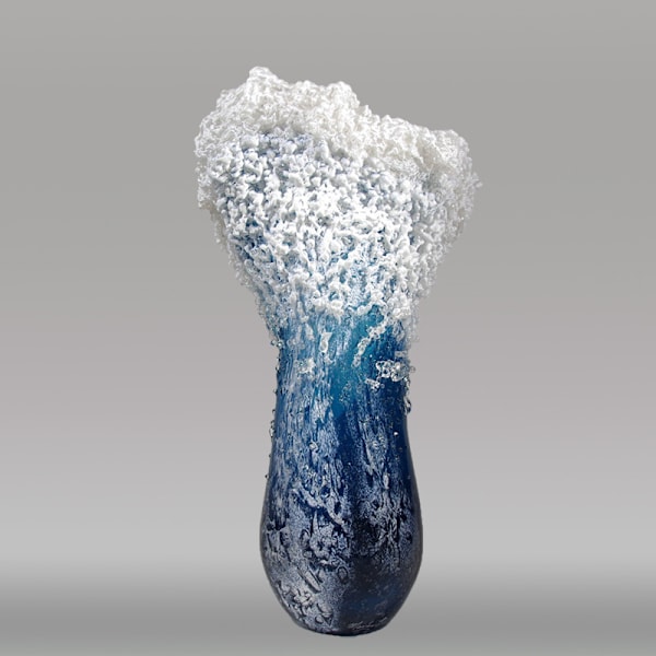 Vågvase i resin, dekoration, oceanblå, heminredning