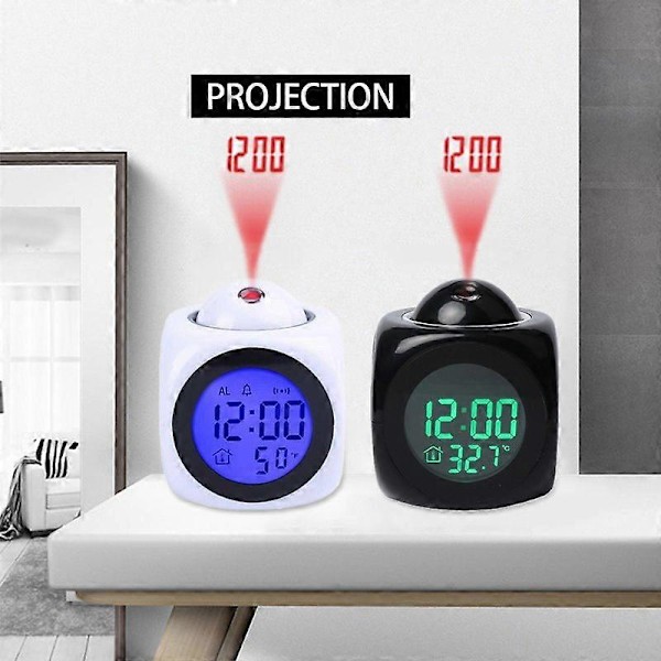 Smart Väckarklocka Digital LED Projektor LCD-Display Röststyrd Tid Temperatur