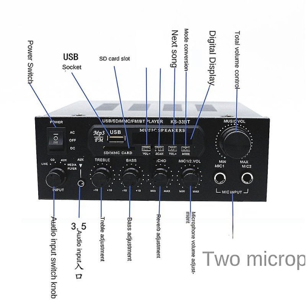 1200w 220v Bluetooth -förstärkare Hifi Digital Förstärkare 33bt Stereo Led Digital Audio Amplifier Au
