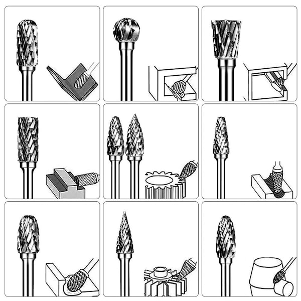 Dubbelskuren karbid roterande borr set 20 st dörnslip bits 1/8 tum skaft volframkarbid skär B