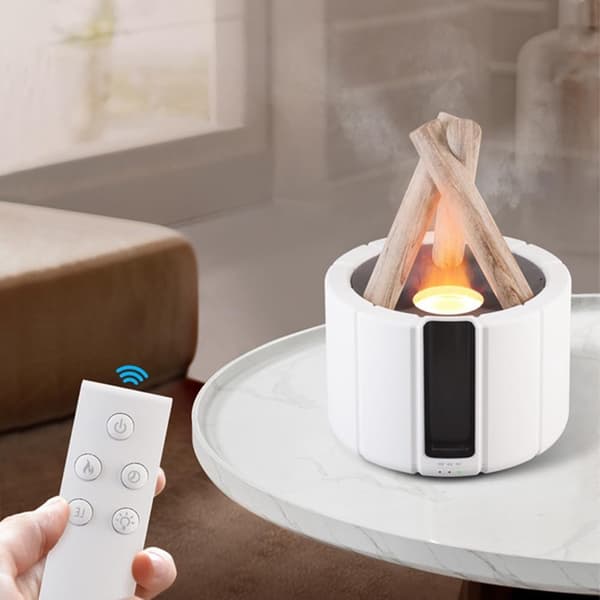 Flammefukter og Aroma Diffuser | Ultra Eterisk Olje Diffuser med Simulert Bålbluss Flammeeffekt Lys for Soverom, Hjem, Kontor black