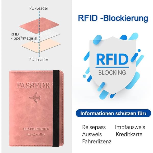 Passfodral, skyddande passfodral i konstläder med RFID-blockering