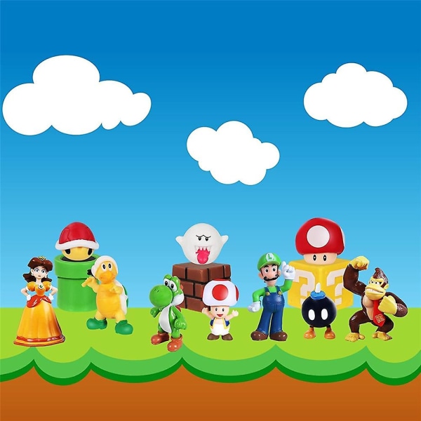 18 stk/sæt Super Mario Bros Figurer Model Dukker Desktop Ornament Dekoration til børn Legetøj