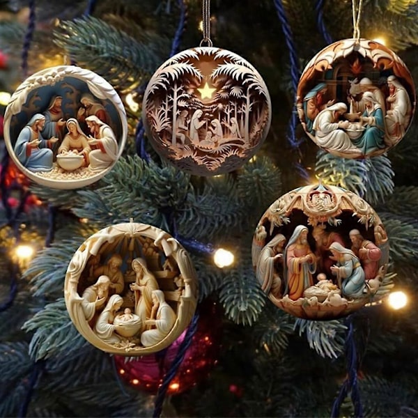 6 st Julkrubba Ornament, Akryl Julkrubba Julgransprydnad, Hängande Ornament Julkrubba Hänge