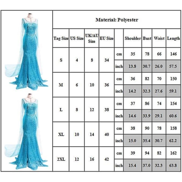 Prinsessa Elsa -mekko Naisten pukupuku Lavaesitys Näyttävä pukeutuminen Cosplay-bileet