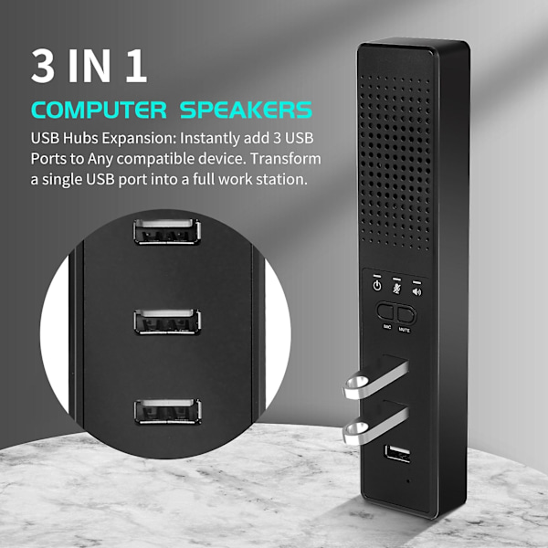 3-in-1 tietokoneen kaiuttimet mikrofonilla ja USB-konferenssikaiutin, PC-mikrofoni videoneuvotteluihin