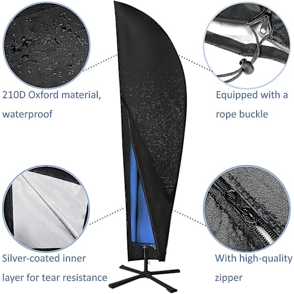Parasolbeskyttelsesbetræk, parasolbetræk med stangsolskærm beskyttelsesbetræk vandtæt, Uv-anti, vindtæt til 2 til 4 M stor parasol 265cm (50 * 70 *