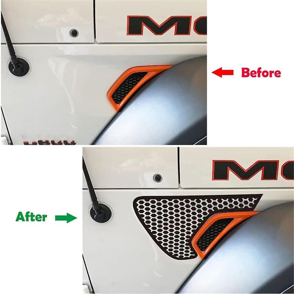 Side Vent Honeycomb Decals, Præskåret Sort PVC Sticker til JL / JT 2018-2024