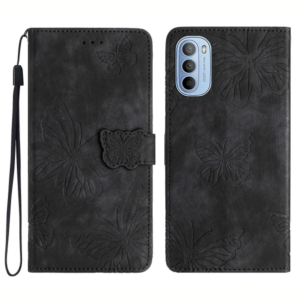 För Motorola Moto G52 4g Skin-touch Läder Telefon Case Butterfly Imprinted Stand Cover