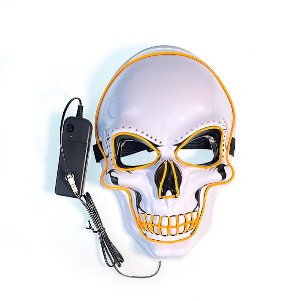JUSCH Halloween Maske Spøgelseshoved Klovn Koldlys LED Glødende Kraniemaske til Maskerade, Fødselsdagsfest (gult lys)