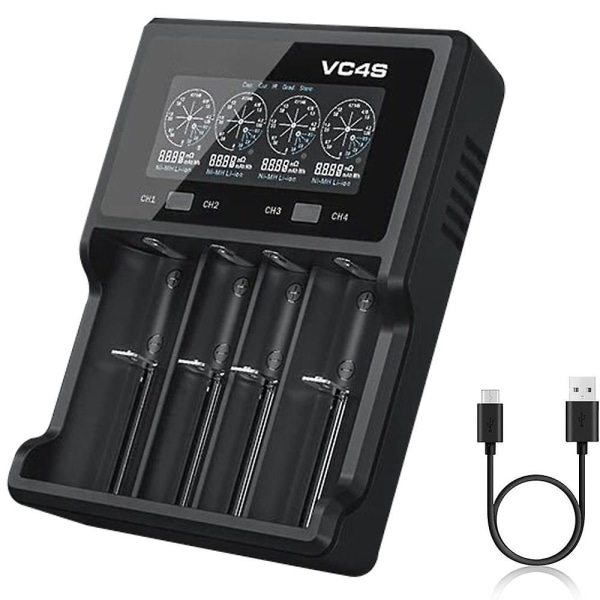 Vc4s batteriladdare - Li-ion snabbladdare med 4 platser med 18w väggladdare - Max 3a laddning - Kompatibel Wit