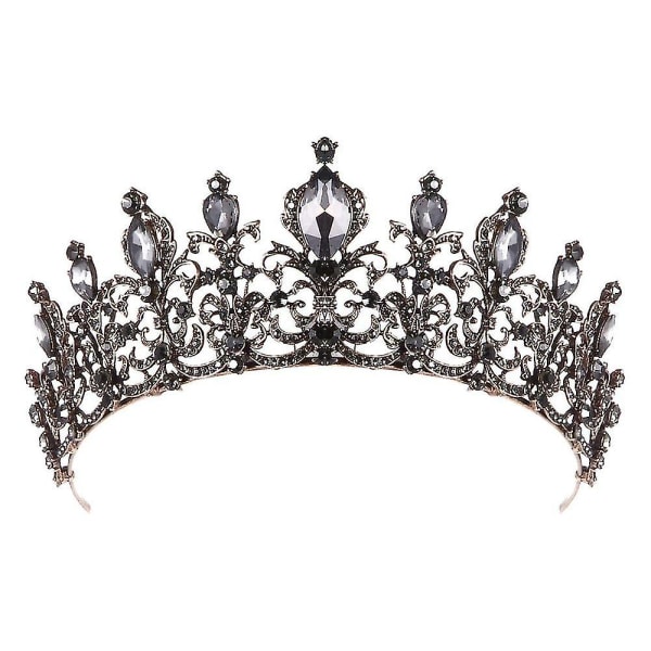 Black Crown Gothic Crown Huvudbonader för kvinnor Halloween Dekoration Födelsedag Retro Strass Svart Barock Queen C Blue Woven Ribbon 5XL