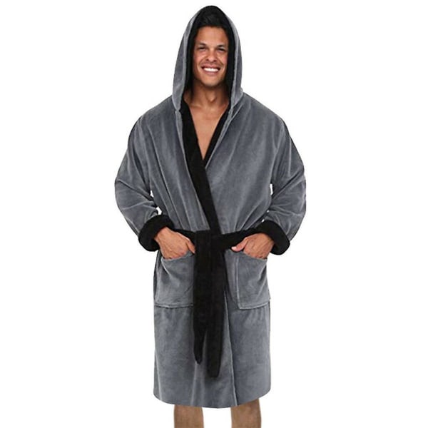 Herre fleece hættebadekåbe Håndklæde Warm Lounge Wear Housecoat morgenkåbe