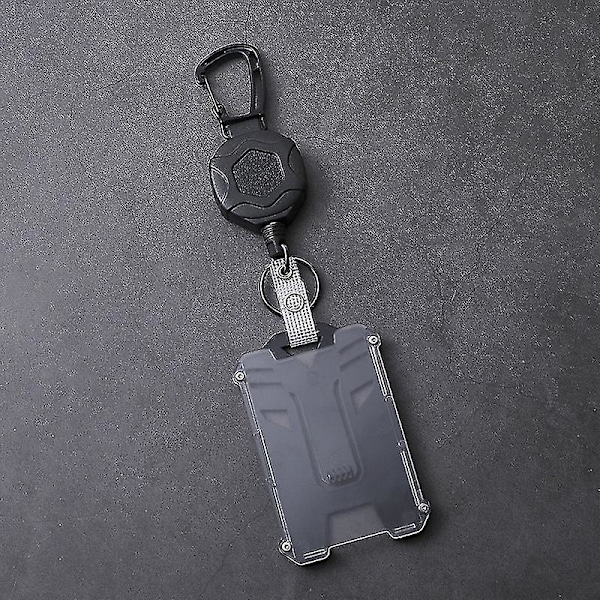 Retractable Badge Holder, Heavy Duty Carabiner Keychain, Tactical Id Card Holder , Black-YuJia